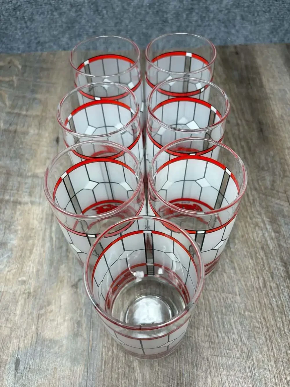 Vintage Coca-Cola Frosted Stained Glass Tiffany Style Drinking Glasses Set of 7
